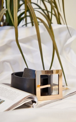 Pretty Little Thing Oversized Spännen Tjock Midja Bälte Svarta | 51BELAYFK