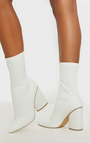 Pretty Little Thing Tjock Block Sock Höga Klackar Vita | 78ZIDQBKS